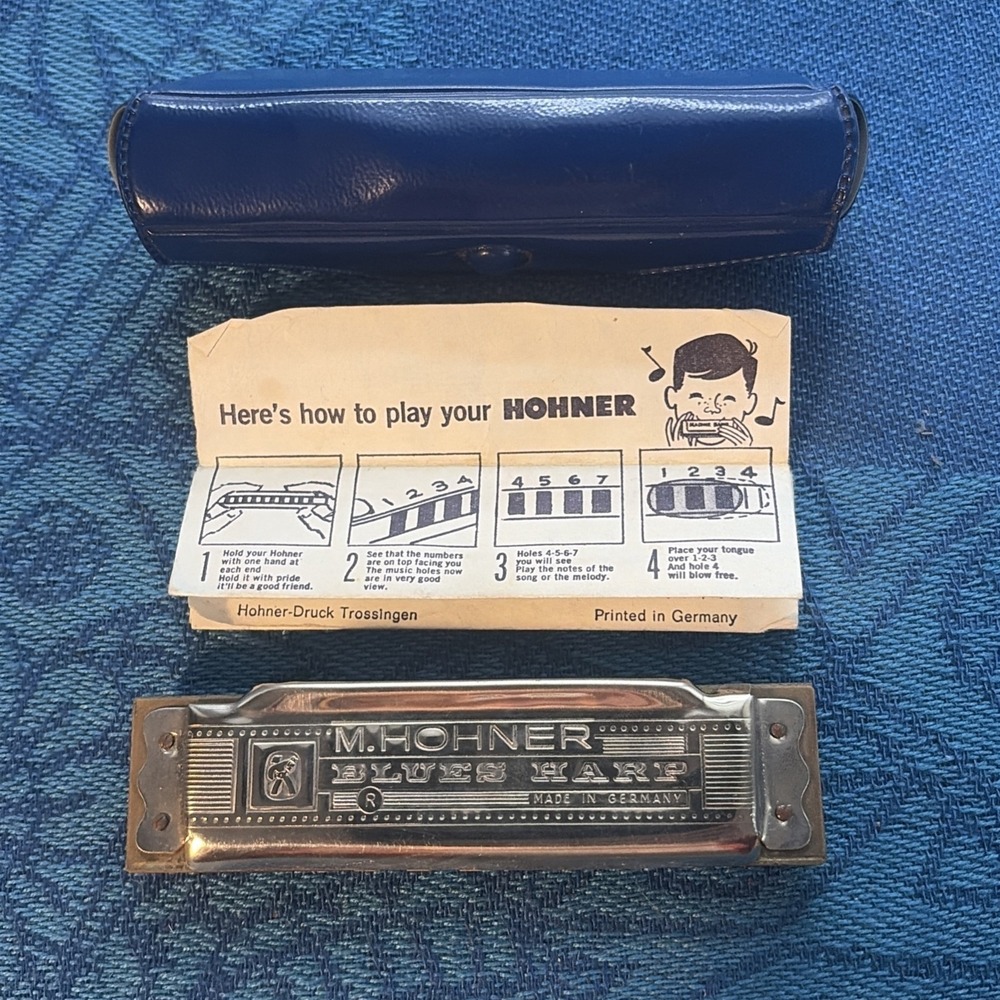 M Hohner Blues Harp Harmonica-Key of G-Made in Germany Case & Instructions Vtg